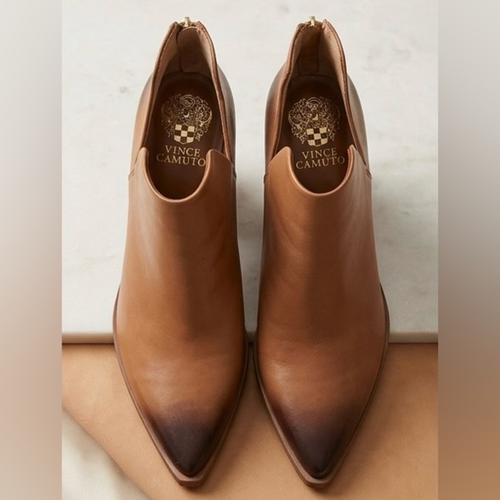 Vince Camuto Burnished Tan Leather Cut Out Ankle Booties